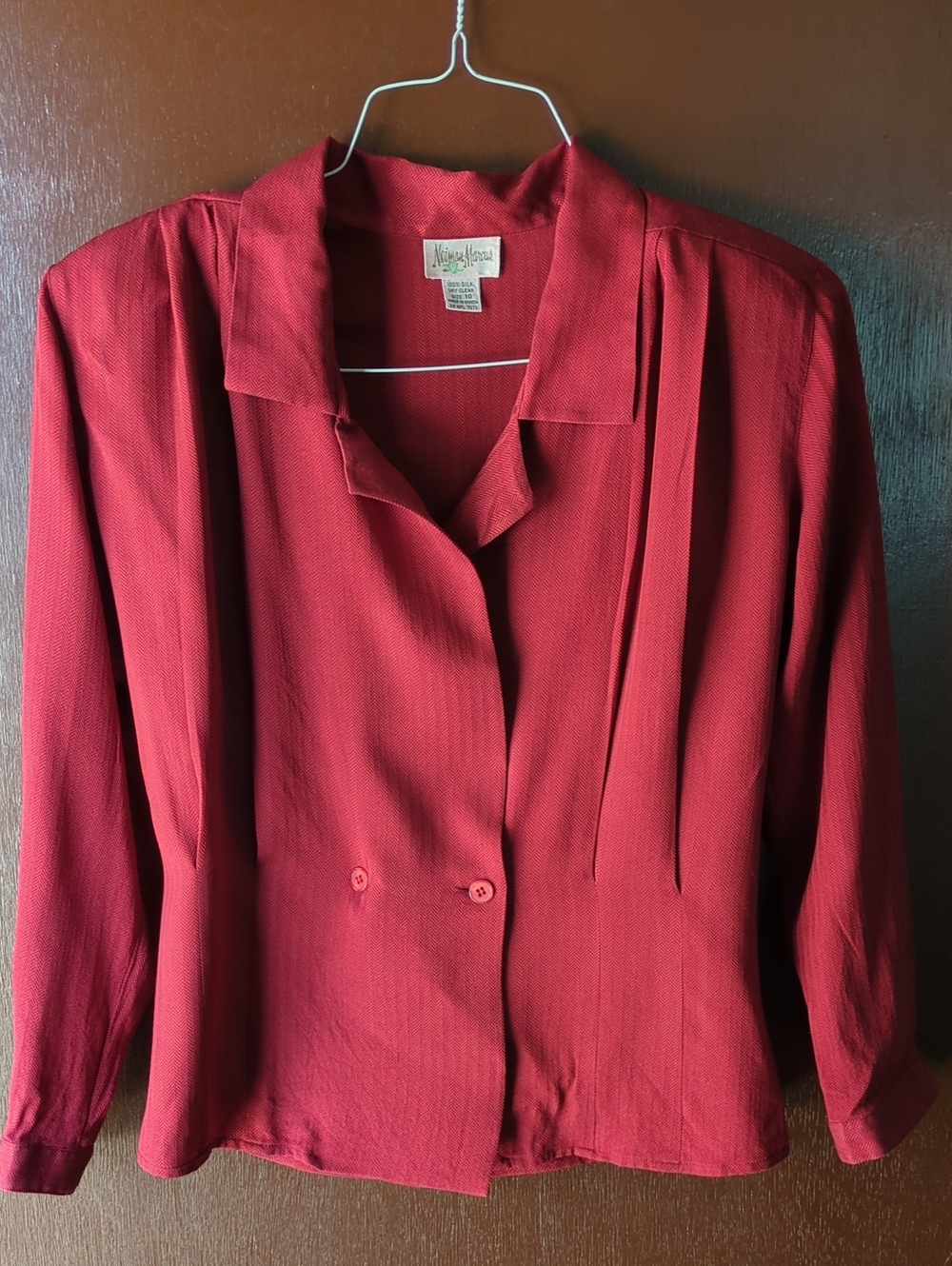 Vintage Neiman Marcus Crimson Red Button-Front Blouse Size 10